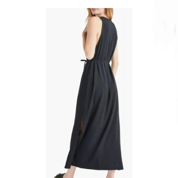 Splendid Women's Black Loretta V-Neck Maxi Wrap Dress with Side Slits Sz Large - Picture 2 of 11